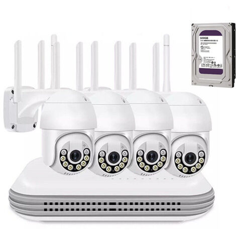 HOUSECURITY DRAHTLOSES PTZ IP VIDEOÜBERWACHUNGSSET 4 KAMERAS 5 MPX WIFI REMOTE 500 GB