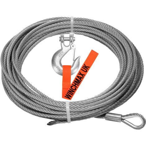 Drahtseil 26 m x 9,5 mm, Lochbefestigung. 3/8 Zoll Gabelkopfhaken. Für Winden bis 13.500 Pfund.