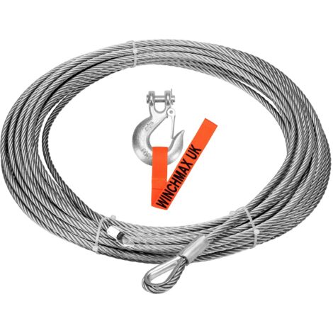 Drahtseil 26 m x 9,5 mm, Schraubbefestigung. 3/8 Zoll Gabelkopfhaken. Für Winden bis 13.500 Pfund.