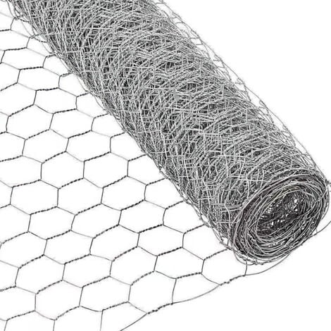 Drahtzaun Sechskantgeflecht, 0,5x10m, Maschenweite: 27 mm, Hasendraht, Drahtgeflecht, Silber