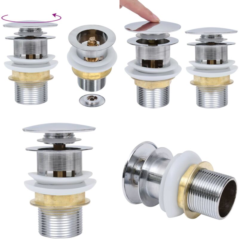 Drain à poussoir sans débordement Argenté 6,4x6,4x9,1 cm - Robinet Lavabo - Robinetterie Salle De Bain - Évacuation Lavabo - Siphon Lavabo - Vidage