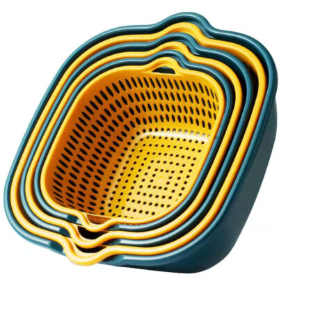 Drain Basket Double Layer Side Handle PP Rapid Draining Thickened Washing Basket for Kitchen Yellow and Blue