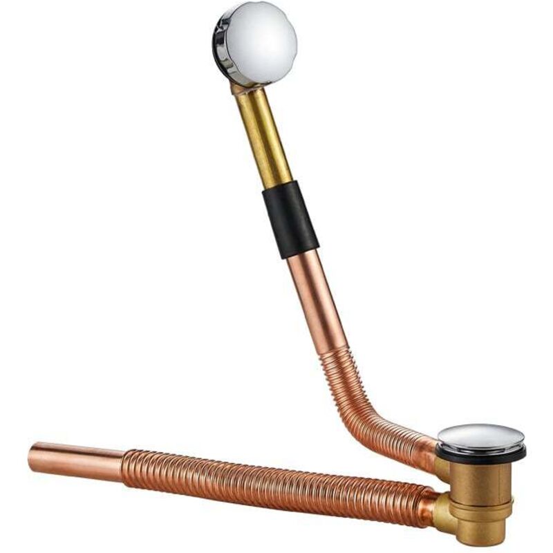 Drain de baignoire à câble complet avec siphon réglable, cuivre, régler et oublier