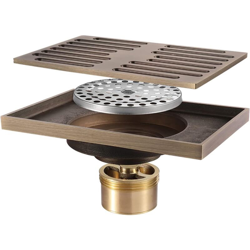 Aiperq - Drain de Douche 140x90mm Siphon de Sol, Caniveau de Douche Laiton Anti-Odeur Drain de Plancher pour Salle de Bain