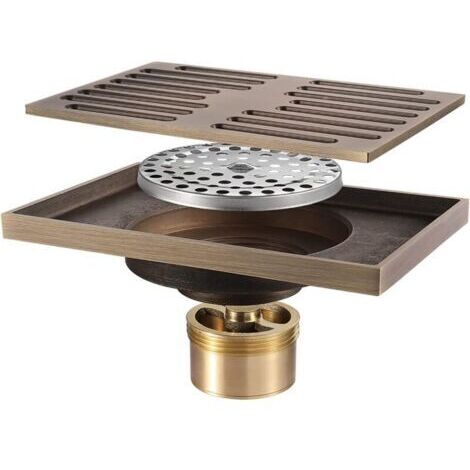 Drain de Douche 140x90mm Siphon de Sol, Caniveau de Douche Laiton Anti-Odeur Drain de Plancher pour Salle de Bain