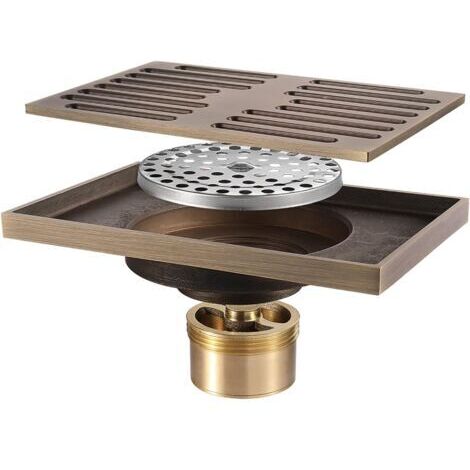 Drain de Douche 140x90mm Siphon de Sol, Caniveau de Douche Laiton Anti-Odeur Drain de Plancher pour Salle de Bain