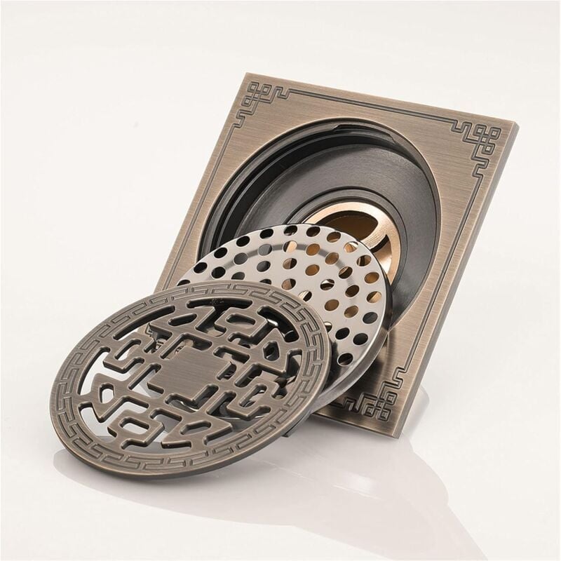 SNQ - Drain de douche Carre, Laiton Drainage de douche 10x10 Caniveau de douche Salle de Bains Anti-Odeur Drain de douche Antique