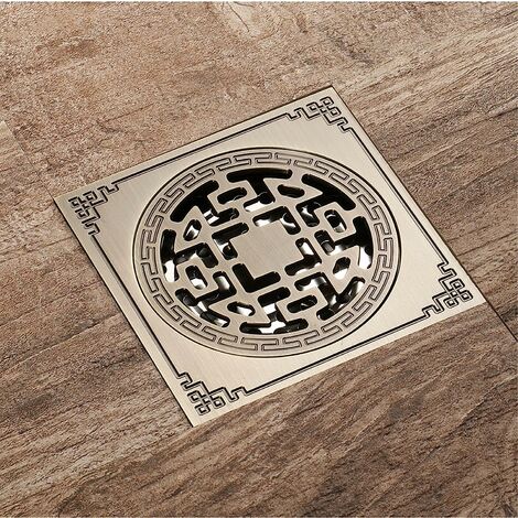 Drain de douche Carre, Laiton Drainage de douche 10x10 Caniveau de douche Salle de Bains Anti-Odeur Drain de douche Antique