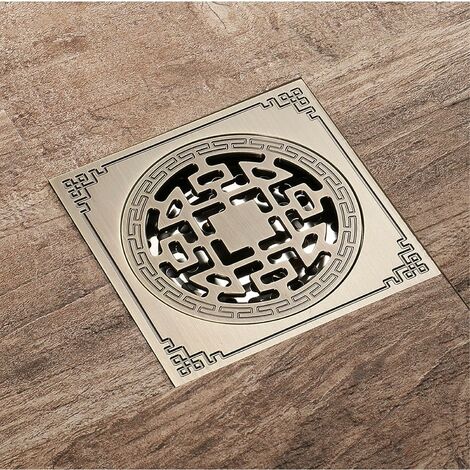 Drain de douche Carre, Laiton Drainage de douche 10x10 Caniveau de douche Salle de Bains Anti-Odeur Drain de douche Antique