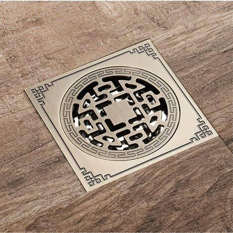 Drain de douche Carre, Laiton Drainage de douche 10x10 Caniveau de douche Salle de Bains Anti-Odeur Drain de douche Antique