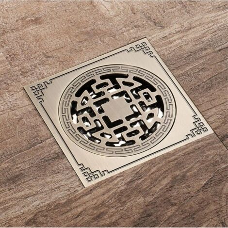 Drain de douche Carre, Laiton Drainage de douche 10x10 Caniveau de douche Salle de Bains Anti-Odeur Drain de douche Antique