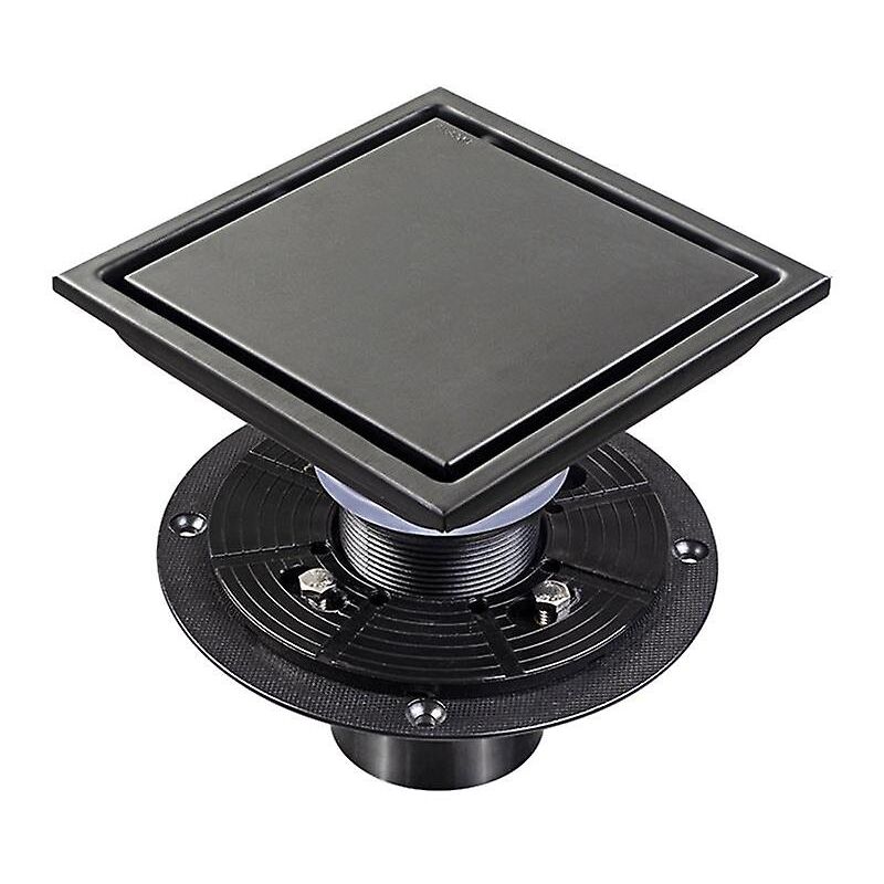 Drain de douche carré noir de 6 pouces avec bride