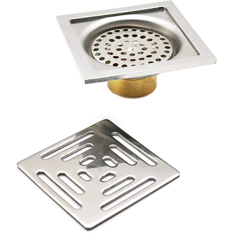 Drain de Douche Carré Siphon De Sol Anti-Odeur,Acier Inoxydable Drain de Plancher avec Passoire Filtre,pour Salle De Bain Jardin(100 mm x 100 mm)