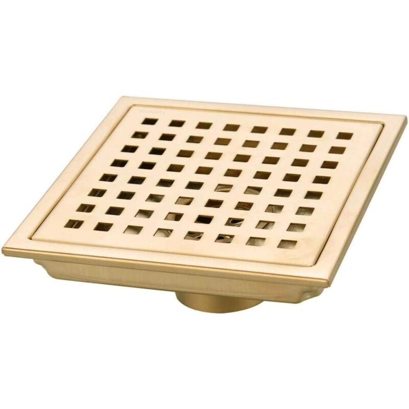 Shining House - Drain de Douche en 304 Acier Inoxydable Caniveau de Douche avec Grande Calibre Anti Encrassement Or Brossé Drain de Plancher Anti