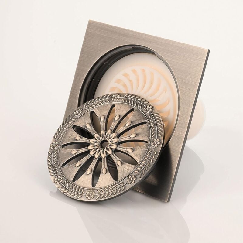 Aougo - Drain de douche en laiton, Carré Siphon de Sol Anti-odeur Grille Douche pour Salle de Bain Grand Calibre 10 x 10 cm, Accessoires de salle de