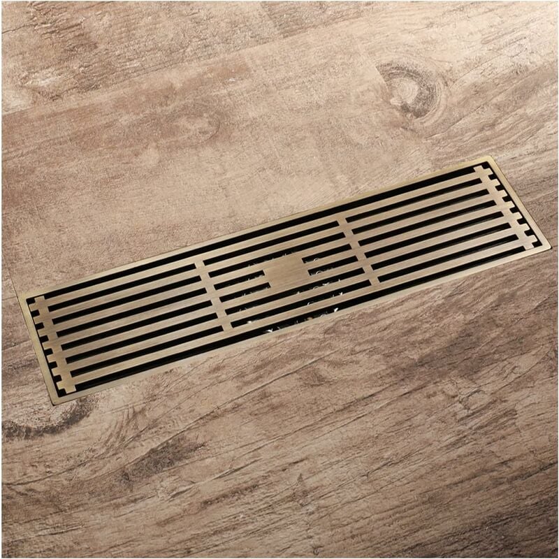 Drain de Douche en laiton, Siphon de Sol Rectangle Anti-odeur Grille Douche pour Salle de Bain 30 x 8.2 cm, Caniveau de Douche avec Filtre à Cheveu,