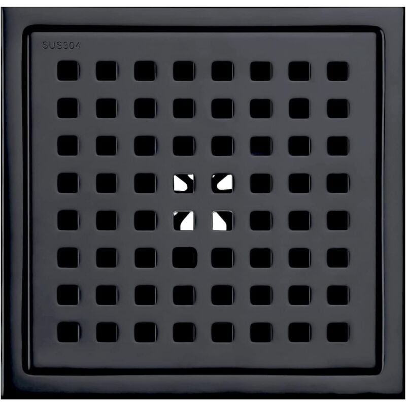 Cyslmuk - Drain de plancher de douche carré de 6 po noir mat, grille avec couvercle amovible, acier inoxydable SUS304