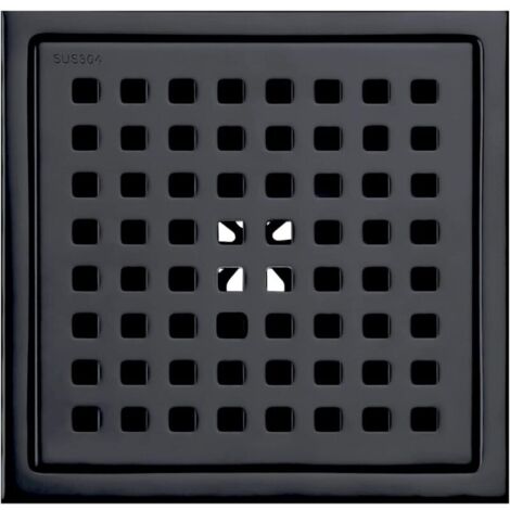 Drain de plancher de douche carré de 6 po noir mat, grille avec couvercle amovible, acier inoxydable SUS304
