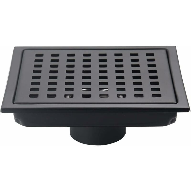 Cyslmuk - Drain de sol de douche carré de 6 pouces, noir mat, Grille avec couvercle amovible, acier inoxydable SUS304