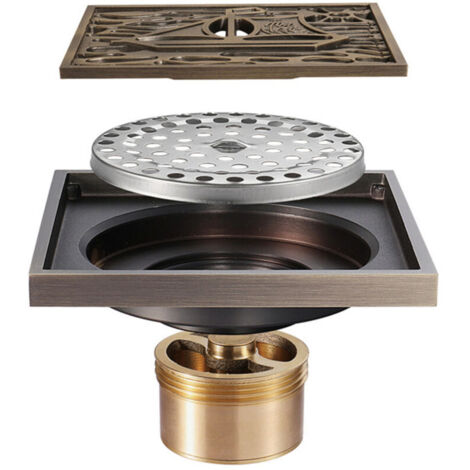 Drain de sol en bronze pour salle de bain - Antique et unique - Drain de sol carré pour douche - Fleur sculptée - Drain de sol pour toilettes et jardin - 10 cm