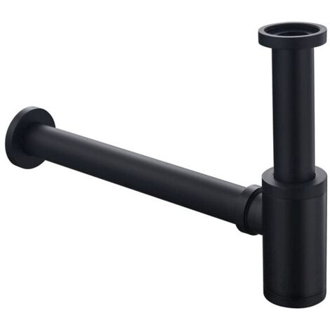 Drain d'évier de salle de bains rond en laiton. piège en forme de P en forme de bouteille. tuyau de vidange. noir mat