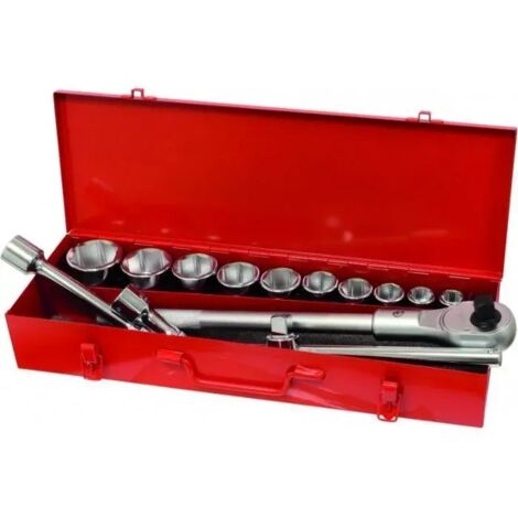Drakkar Equipement – Coffret cliquet et douilles 3/4' – 14 pièces en acier chrome vanadium – Cliquet renforcé 500 mm – 15133