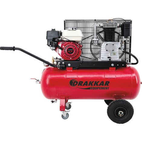 Drakkar Equipement – Compresseur d'air thermique 100L 5CV – Moteur Honda GX160 – Débit 384 l/min – Pression max 10 bar – Niveau sonore 95 dB