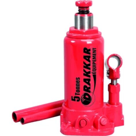 Drakkar Equipement – Cric bouteille hydraulique 5T – Construction en fonte – Valve de sécurité intégrée – Hauteur levée 355mm – Poids 3,7kg