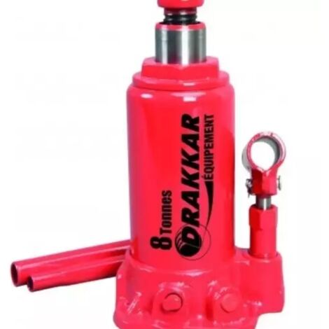 Drakkar Equipement – Cric bouteille hydraulique 8T – Construction en fonte – Valve de sécurité contre surcharge – Hauteur levée 365mm – Poids 4.8Kg