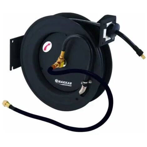 Drakkar Equipement – Enrouleur pneumatique automatique 15m + 1m – Pression max 20 bar – Raccord 3/8' – Châssis acier – Tuyau caoutchouc haute qualité
