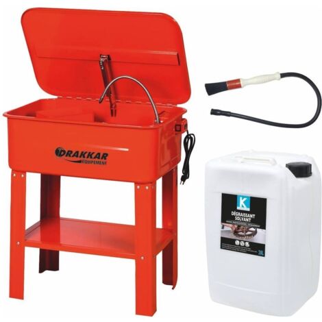Drakkar Equipement – Fontaine de jardin métallique sur pied 75L 230V – Lot avec 2 solvants dégraissants 20L et pinceau flexible 700mm
