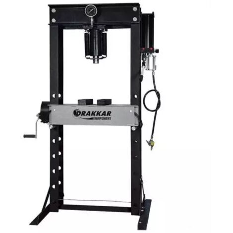 Drakkar Equipement – Presse hydraulique manuelle et pneumatique 40 tonnes – Manomètre intégré – Piston avec retour automatique – Table ajustable