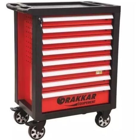 Drakkar Equipement – Servante d'atelier roulante 8 tiroirs – 249 outils inclus – Charge max 25kg par tiroir – Dimensions 770x460x970mm