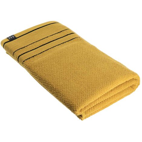 Drap de bain 100% Coton bicolore Jaune Ocre et Noir 90 x 150 cm - TENDANCE