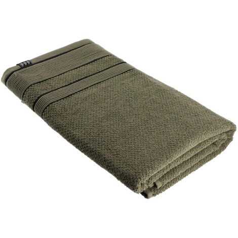 Drap de bain 100% Coton bicolore Vert Kaki et Noir 90 x 150 cm - TENDANCE