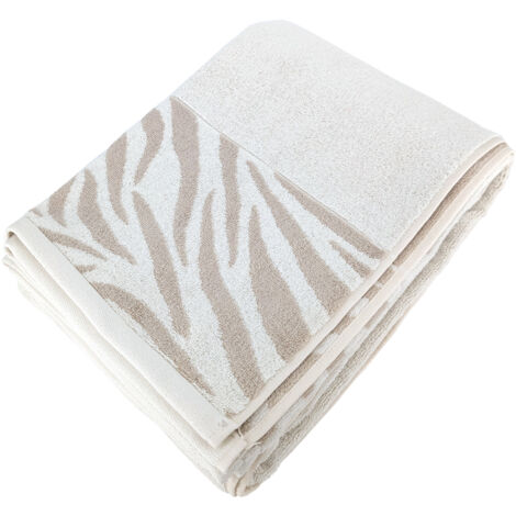 Drap de bain 100x150 cm ZEBRA SOFT coton uni bord zèbre beige