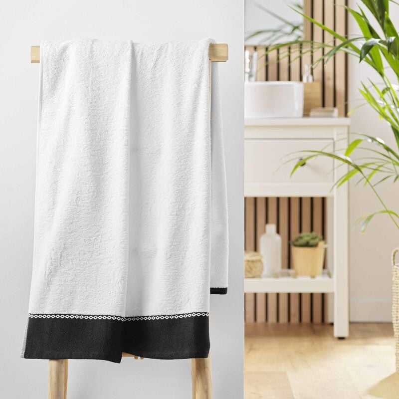 drap de bain 90 x 150 cm éponge coton jacquard majesty blanc - blanc