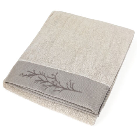 Drap de bain absorbant coton 100x150cm FEUILLE beige