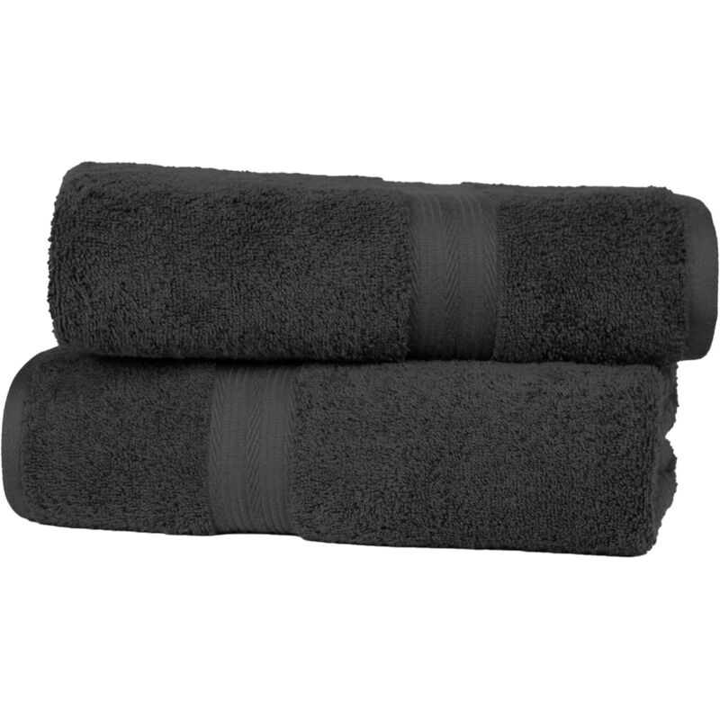 Drap de Bain Grande Taille - 100% Coton Anti-décoloration, Ultra Doux et Absorbant - 70 x 140 cm, Noir, Lot de 2