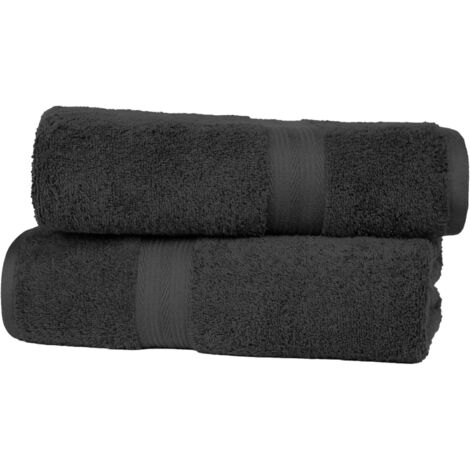 Drap de Bain Grande Taille - 100% Coton Anti-décoloration, Ultra Doux et Absorbant - 70 x 140 cm, Noir, Lot de 2