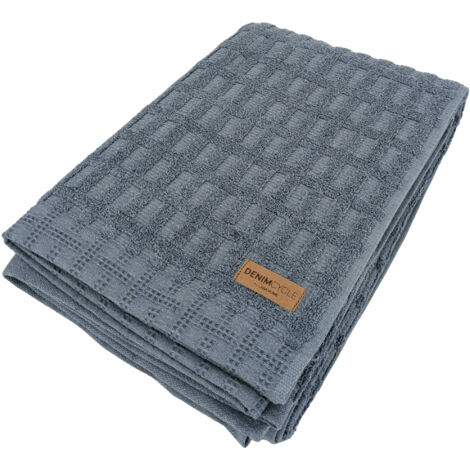 Drap de bain pur coton gaufré 100x150cm DENIM bleu