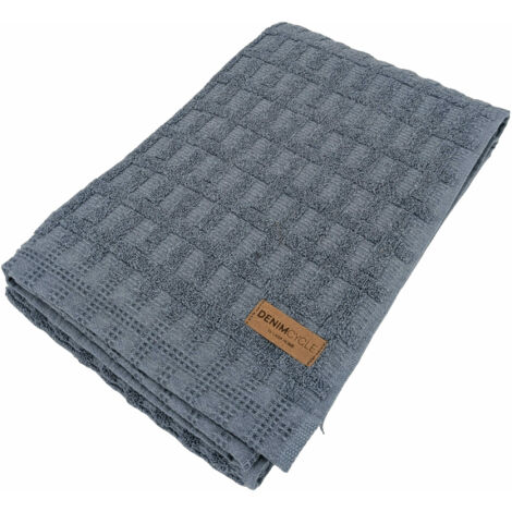 Drap de douche gaufré pur coton 70x140cm DENIM bleu