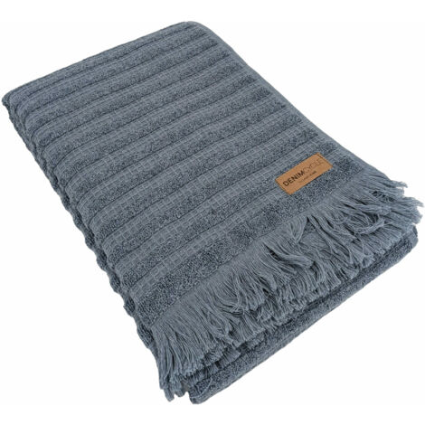 Drap de douche pur coton 70x140cm DENIM à rayures bleu