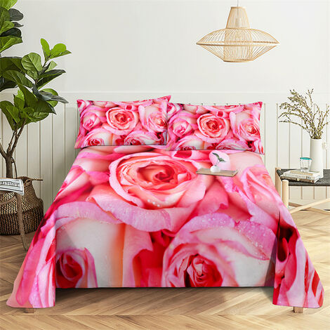 Drap de lit en Polyester imprimé fleurs, drap plat avec taie d&39oreiller, 0.9 m/1.2 m/1.5 m/1.8 m/2.0m, pour la maison,1,110X230cm(2Pcs),FEUILLE PLATE