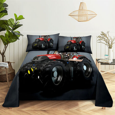 Drap de lit en Polyester imprimé tracteur 0.9/1.2/1.5/1.8/2.0m, drap plat avec taie d&39oreiller, impression numérique, pour la maison,10,230X260cm(3Pcs),FEUILLE PLATE