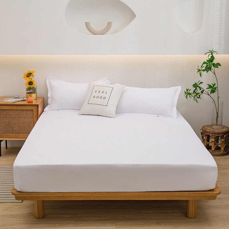 Drap de lit tout compris en coton lavé de couleur unie, protège-matelas antidérapant, housse anti-poussière, couvre-lit simple, taie d'oreiller