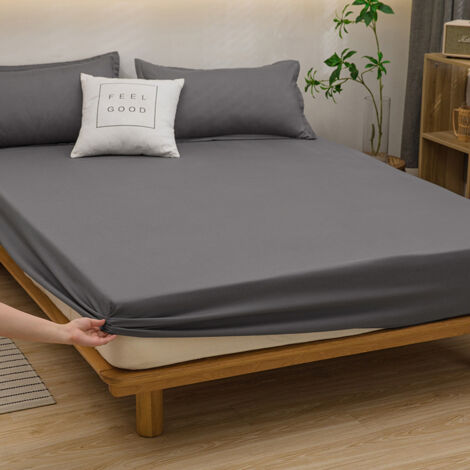 Drap de lit tout compris en coton lavé de couleur unie, protège-matelas antidérapant, housse anti-poussière, couvre-lit simple, taie d'oreiller