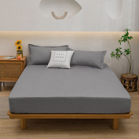 Drap de lit tout compris en coton lavé de couleur unie, protège-matelas antidérapant, housse anti-poussière, couvre-lit simple, taie d'oreiller