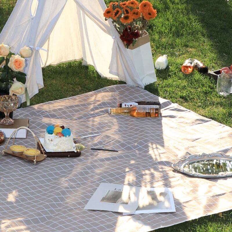 Tonchean - Drap de loisirs, épais, grand, compact, élégant, grand, imperméable, drap de pique-nique, nappes nordiques, tapis de pique-nique pour une