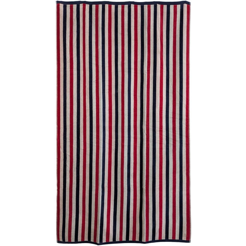 Drap de plage 100x180 cm pur coton collection atlantique à rayures bleu et rouge